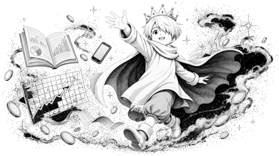 Himel, the Ibils assistant, with a financial ledger, receipts, and coins in the official manga illustration.